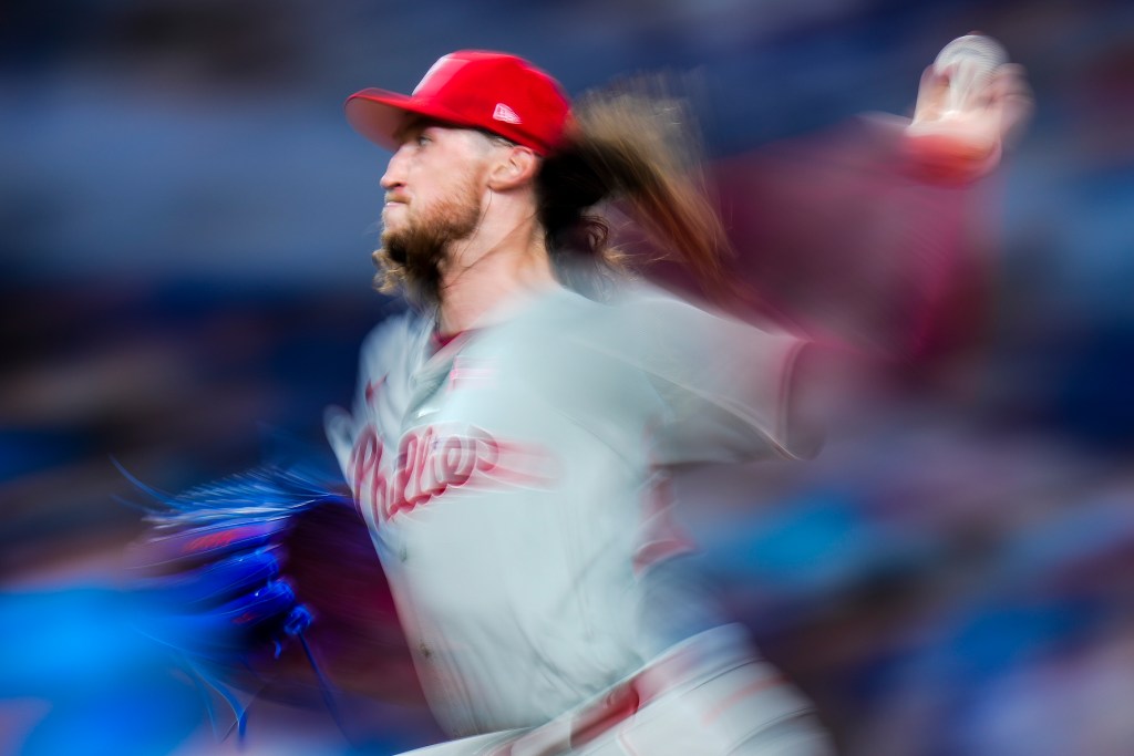 Matt Strahm #25 of the Philadelphia Phillies throws a pitch against the Miami Marlins during the ninth inning at loanDepot Park.