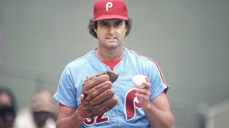 Closeup of Philadelphia Phillies pitcher Steve Carlton.