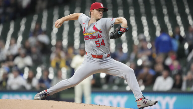 Sonny Gray of the St. Louis Cardinals delivers a pitch in the first inning against the Milwaukee Brewers at American Family Field.
