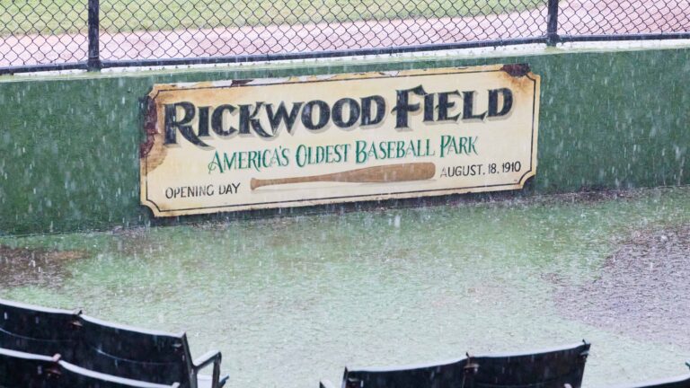 A detail shot of Rickwood signage during the Rickwood Field Event Name and Logo Unveiling at Rickwood Field.