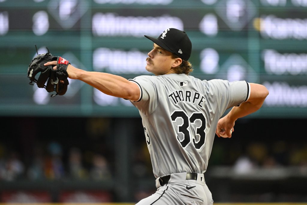 Drew Thorpe of the Chicago White Sox throws a pitch during the third inning against the Seattle Mariners at T-Mobile Park.