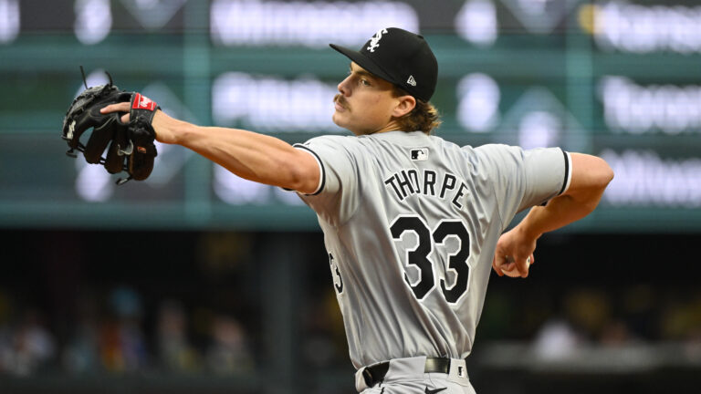 Drew Thorpe of the Chicago White Sox throws a pitch during the third inning against the Seattle Mariners at T-Mobile Park.