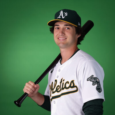 Jacob Wilson of the Oakland Athletics poses for a portrait during photo day at HoHoKam Stadium.
