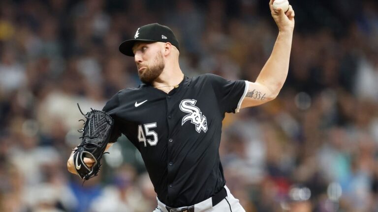 Garrett Crochet of the Chicago White Sox throws a pitch in the first inning against the Milwaukee Brewers at American Family Field.