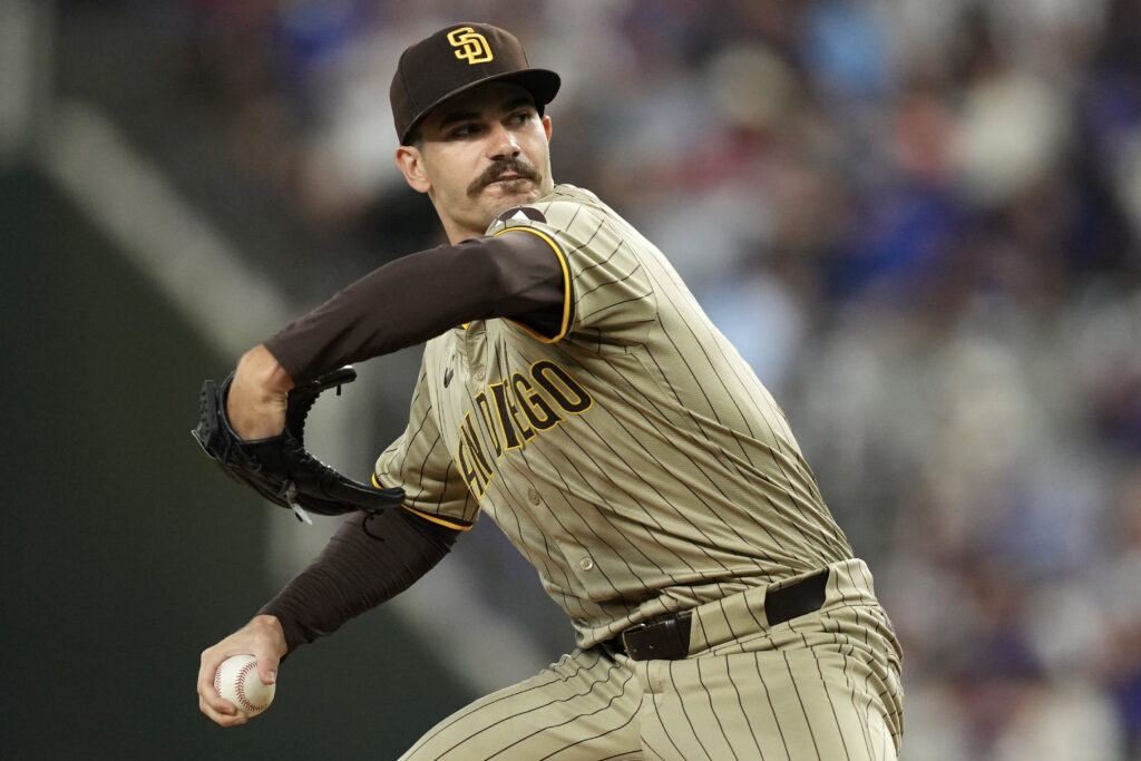Dylan Cease of the San Diego Padres pitches during the first inning against the Texas Rangers at Globe Life Field on July 02, 2024 in Arlington, Texas. (Photo by Sam Hodde/Getty Images)Dylan Cease #84 of the San Diego Padres pitches during the first inning against the Texas Rangers.
