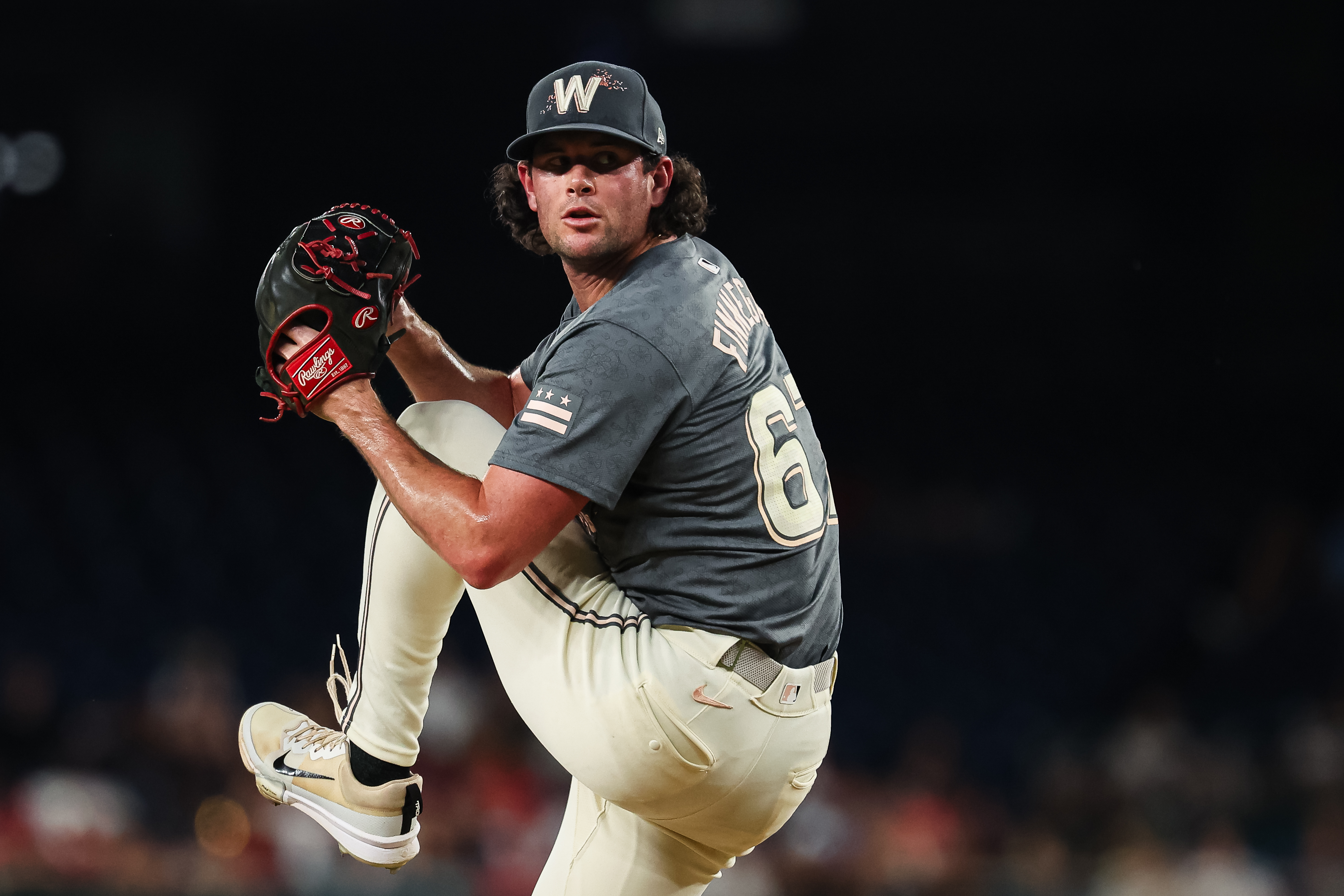 Kyle Finnegan of the Washington Nationals pitches against the St. Louis Cardinals  during the ninth inning at Nationals Park.