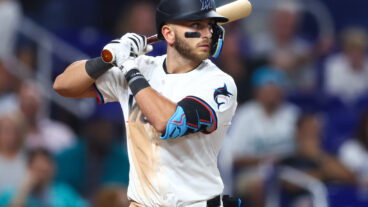 MIAMI, FLORIDA - AUGUST 19: Connor Norby #24 of the Miami Marlins at bat against the Arizona Diamondbacks during the sixth inning of the game at loanDepot park on August 19, 2024 in Miami, Florida.