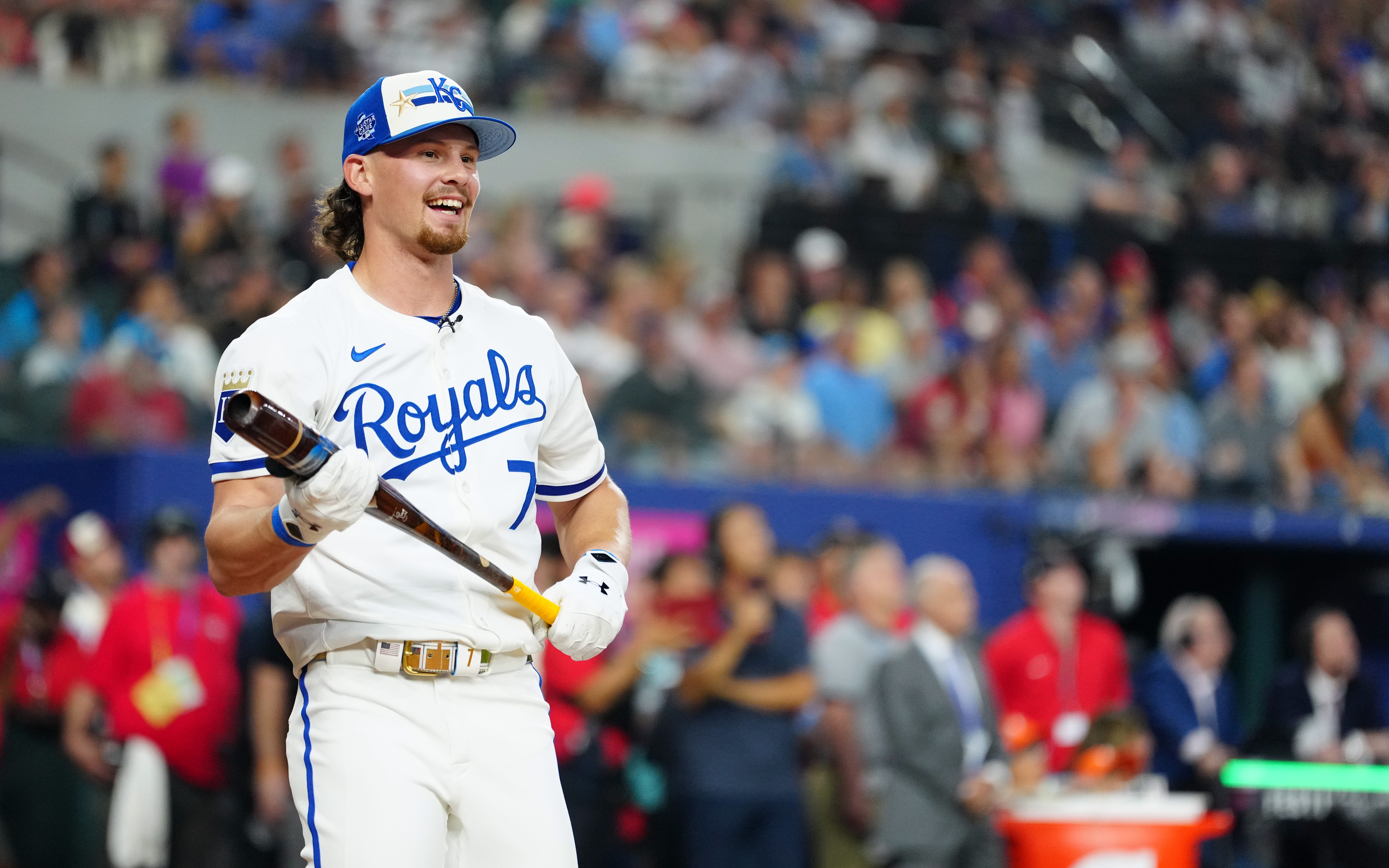 Bobby Witt Jr. of the Kansas City Royals bats during the 2024 T-Mobile Home Run Derby at Globe Life Field.