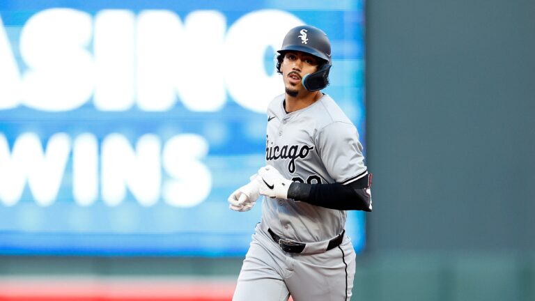 Miguel Vargas of the Chicago White Sox rounds the bases on his two-run home run against the Minnesota Twins in the third inning at Target Field.