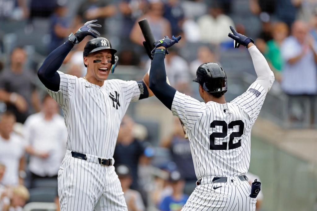 Aaron Judge and Juan Soto of the Yankees during the 2024 MLB season