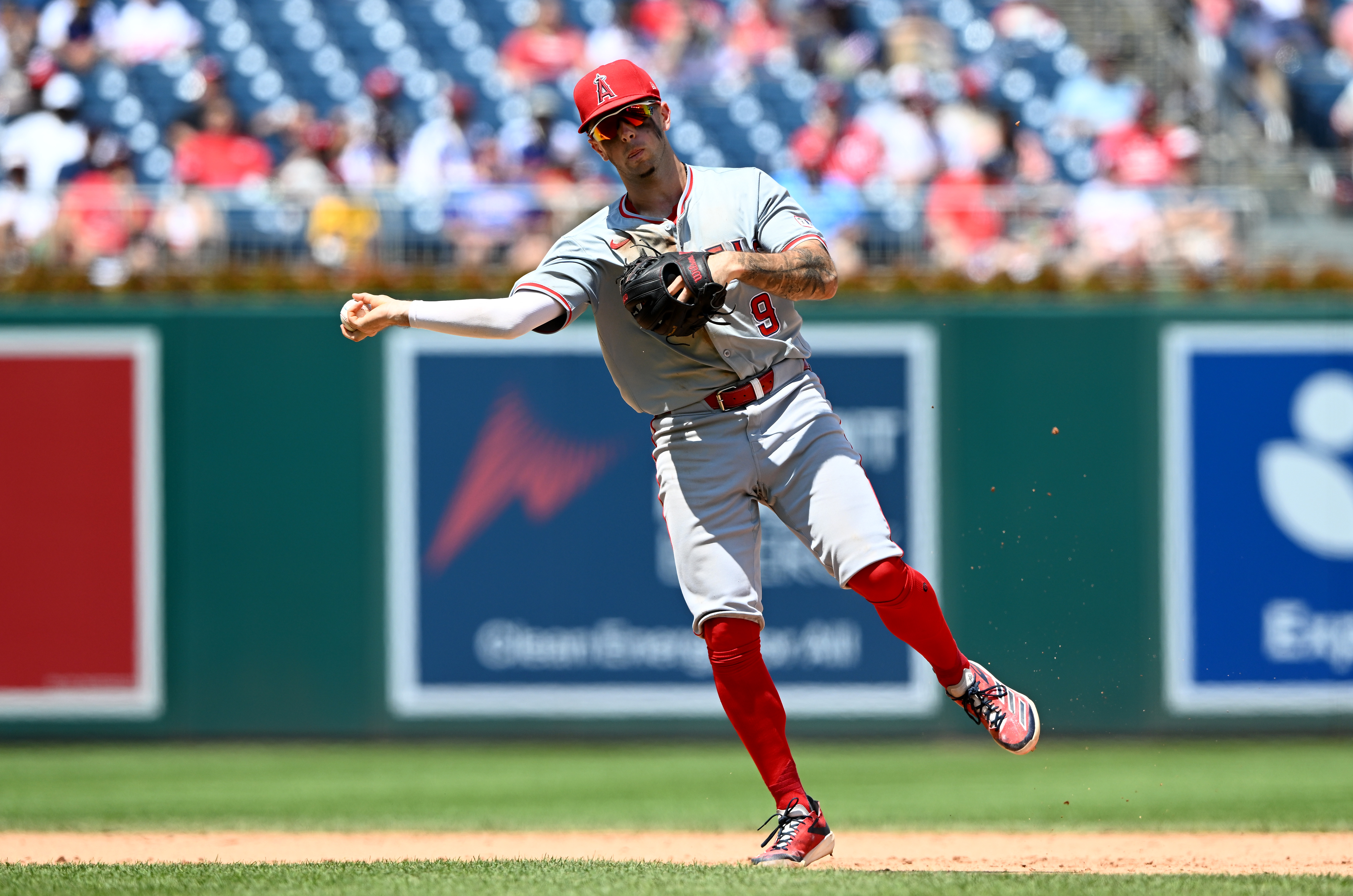 Angels shortstop Zach Neto makes a play on defense.