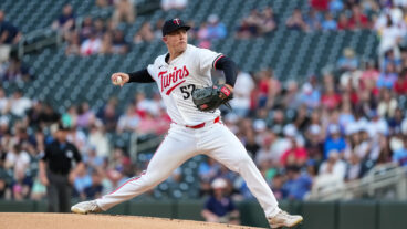 Zebby Matthews of the Minnesota Twins pitches during his major league debut against the Kansas City Royals at Target Field.