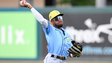 FORT MYERS, FLORIDA - MARCH 16, 2024: Chandler Simpson #11 of the Tampa Bay Rays warms up prior to a spring training Spring Breakout game against the Minnesota Twins at Hammond Stadium on March 16, 2024 in Fort Myers, Florida. (Photo by Nick Cammett/Diamond Images via Getty Images)