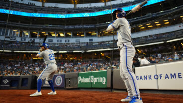 Bobby Witt Jr. #7 of the Kansas City Royals prepares to bat in the first inning during the game between the Kansas City Royals and the New York Yankees at Yankee Stadium.