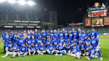 BALTIMORE, MD - OCTOBER 02: The Kansas City Royals celebrate on the field following the Wild Card Playoff game between the Kansas City Royals versus the Baltimore Orioles on October 2, 2024 at Oriole Park at Camden Yards in Baltimore, MD. (Photo by Mark Goldman/Icon Sportswire via Getty Images)