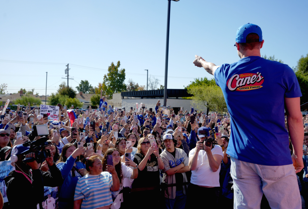 All-Star Thank You: Kike Hernandez Tips His Cap to Fans During Celebratory World Series “Shift” at a Los Angeles Raising Cane’s.
