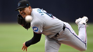 SAN DIEGO, CALIFORNIA - MAY 28: Jesus Luzardo #44 of the Miami Marlins pitches against the San Diego Padres during the first inning at Petco Park on May 28, 2024 in San Diego, California. (Photo by Orlando Ramirez/Getty Images)
