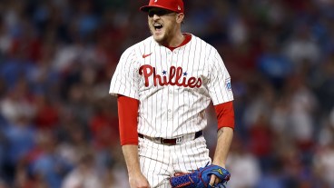 Jeff Hoffman #23 of the Philadelphia Phillies reacts during the eighth inning against the Tampa Bay Rays at Citizens Bank Park.