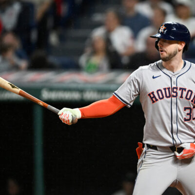 CLEVELAND, OHIO - SEPTEMBER 27: Kyle Tucker #30 of the Houston Astros bats during the fourth inning against the Cleveland Guardians at Progressive Field on September 27, 2024 in Cleveland, Ohio. (Photo by Nick Cammett/Diamond Images via Getty Images)