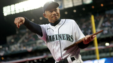 Ichiro Suzuki is acknowledged before the game during Opening Day between the Seattle Mariners and the Cleveland Guardians at T-Mobile Park.