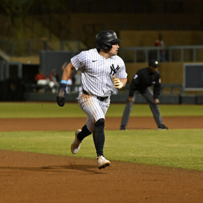 New Brewers prospect Caleb Durbin of the Salt River Rafters steals third base during the game between the Peoria Javelinas and the Salt River Rafters at Salt River Fields at Talking Stick.