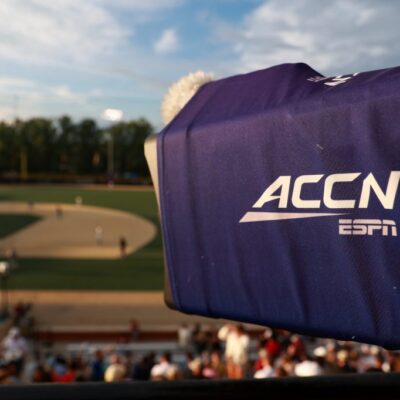 WINSTON SALEM, NORTH CAROLINA - APRIL 19: The ACC Network logo is shown on a camera as the Wake Forest Demon Deacons take on the Florida State Seminoles at David F. Couch Ballpark on April 19, 2024 in Winston Salem, North Carolina. (Photo by Isaiah Vazquez/Getty Images)