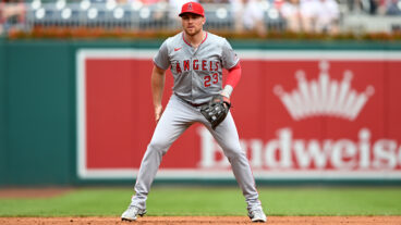 Brandon Drury of the Los Angeles Angels plays third base against the Washington Nationals at Nationals Park.