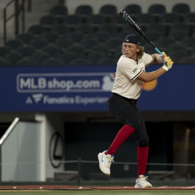 ARLINGTON, TX - JULY 13: Ethan Holliday participates in the High School Home Run Derby during the 2024 All-Star Futures Day at Globe Life Field on Saturday, July 13, 2024 in Arlington, Texas. (Photo by Matt Dirksen/Chicago Cubs/Getty Images)
