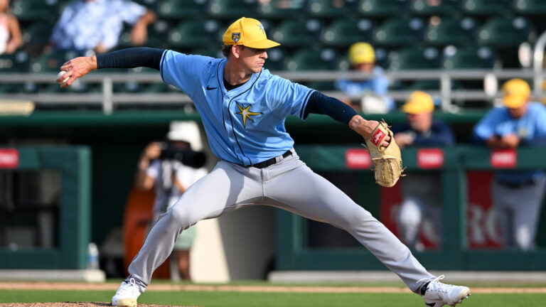 Evan Reifert of the Tampa Bay Rays throws a pitch during the fourth inning of a spring training Spring Breakout game against the Minnesota Twins.