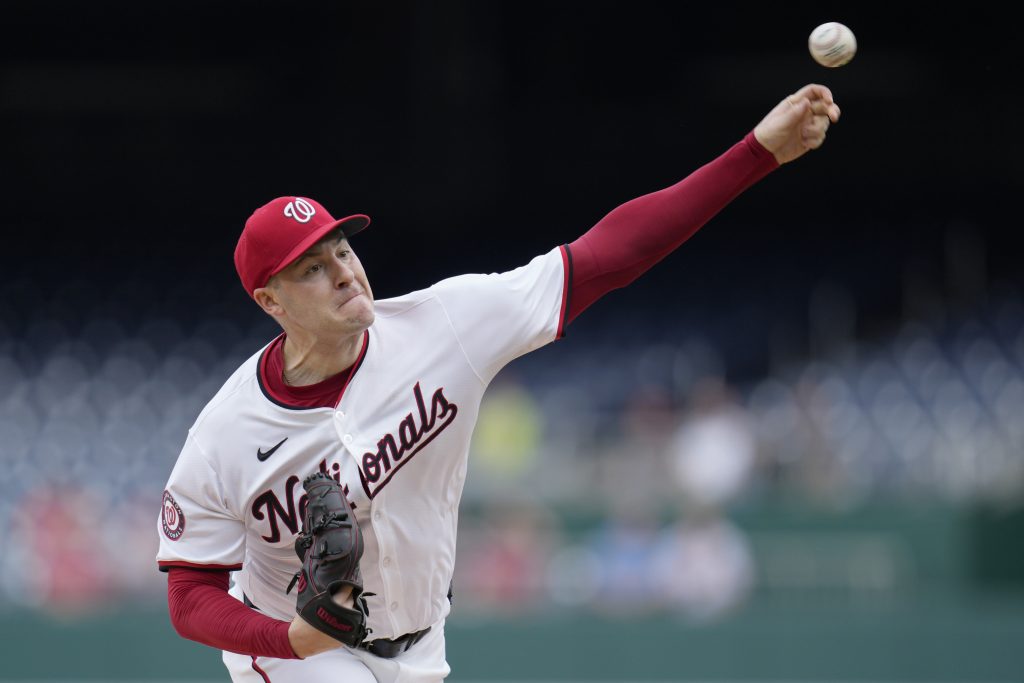 Patrick Corbin of the Washington Nationals pitches to the Kansas City Royals during the first inning at Nationals Park.