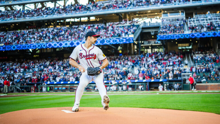 ATLANTA, GA - APRIL 05: Spencer Strider #99 of the Atlanta Braves warms up before the game against the Arizona Diamondbacks at Truist Park on April 5, 2024 in Atlanta, Georgia. (Photo by Kevin D. Liles/Atlanta Braves/Getty Images)