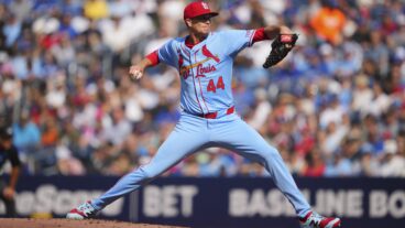 TORONTO, ON - SEPTEMBER 14: Kyle Gibson #44 of the St. Louis Cardinals pitchers against the Toronto Blue Jays during the first inning in their MLB game at the Rogers Centre on September 14, 2024 in Toronto, Ontario, Canada. (Photo by Mark Blinch/Getty Images)