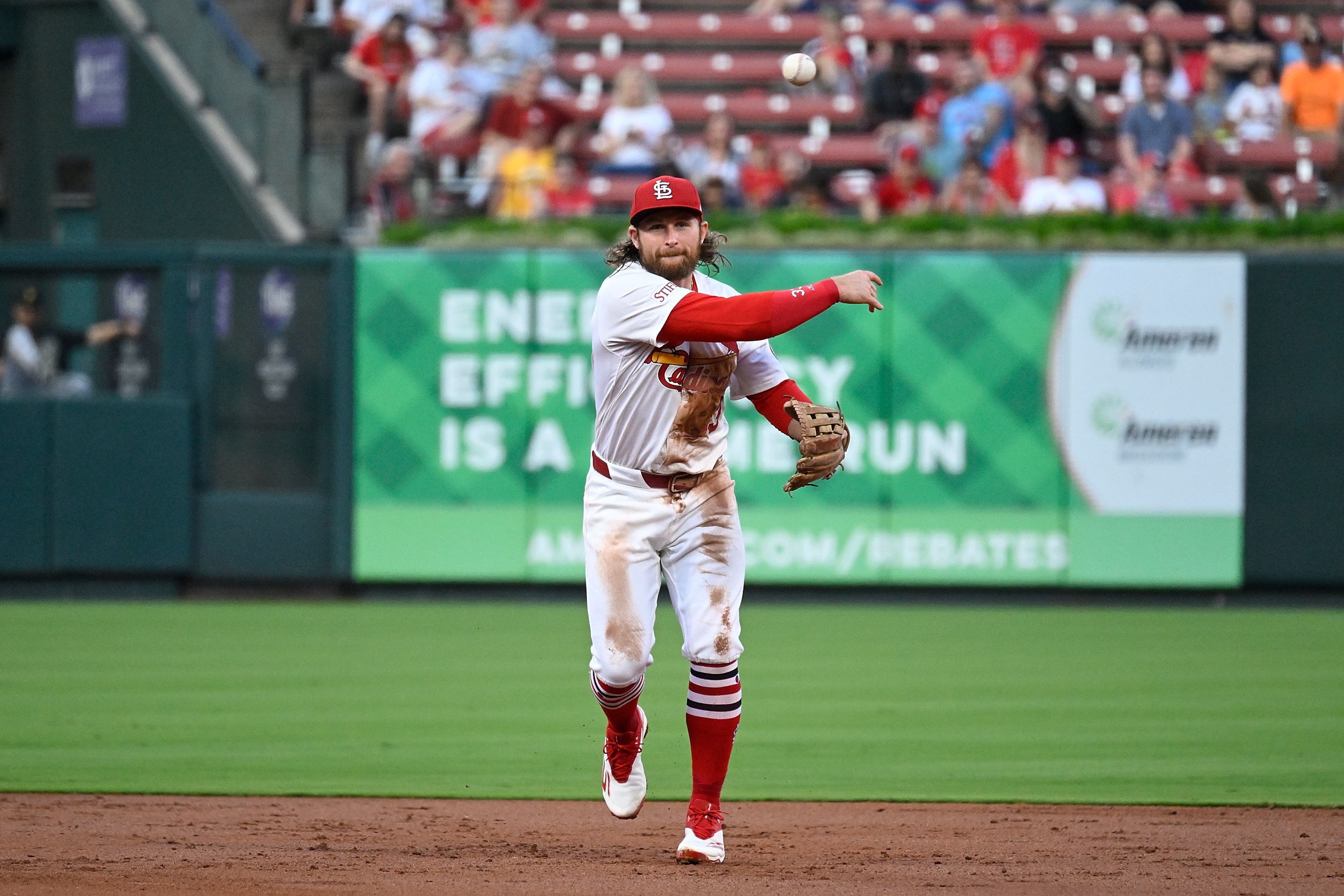 Brendan Donovan #33 of the St. Louis Cardinals throws against the Pittsburgh Pirates at Busch Stadium.