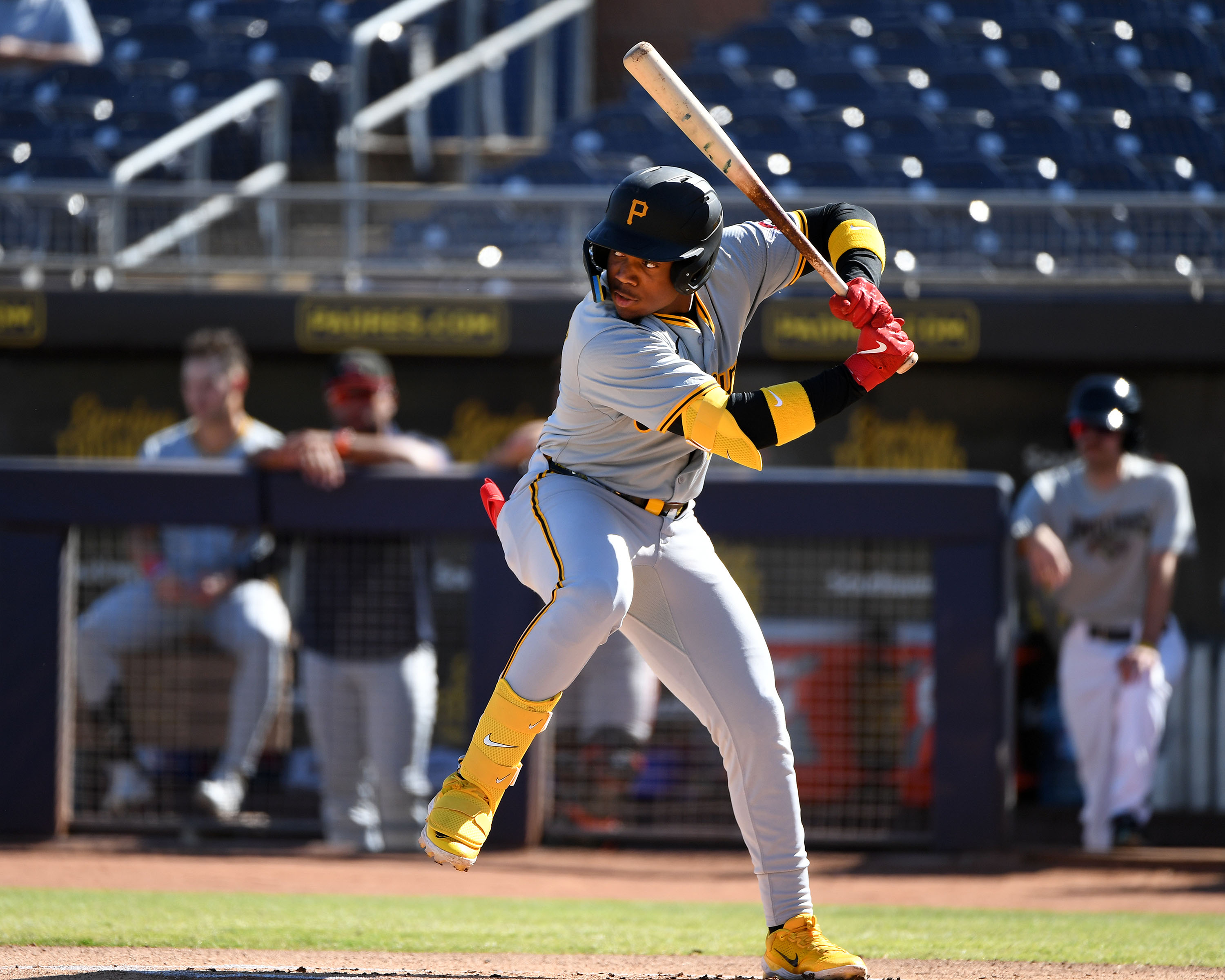 Termarr Johnson of the Scottsdale Scorpions bats during the game between the Scottsdale Scorpions and the Peoria Javelinas at Peoria Sports Complex.