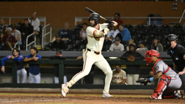 SCOTTSDALE, AZ - OCTOBER 20: Bryce Eldridge #26 of the Scottsdale Scorpions bats during the game between the Salt River Rafters and the Scottsdale Scorpions at Scottsdale Stadium on Sunday, October 20, 2024 in Scottsdale, Arizona. (Photo by Norm Hall/MLB Photos via Getty Images)