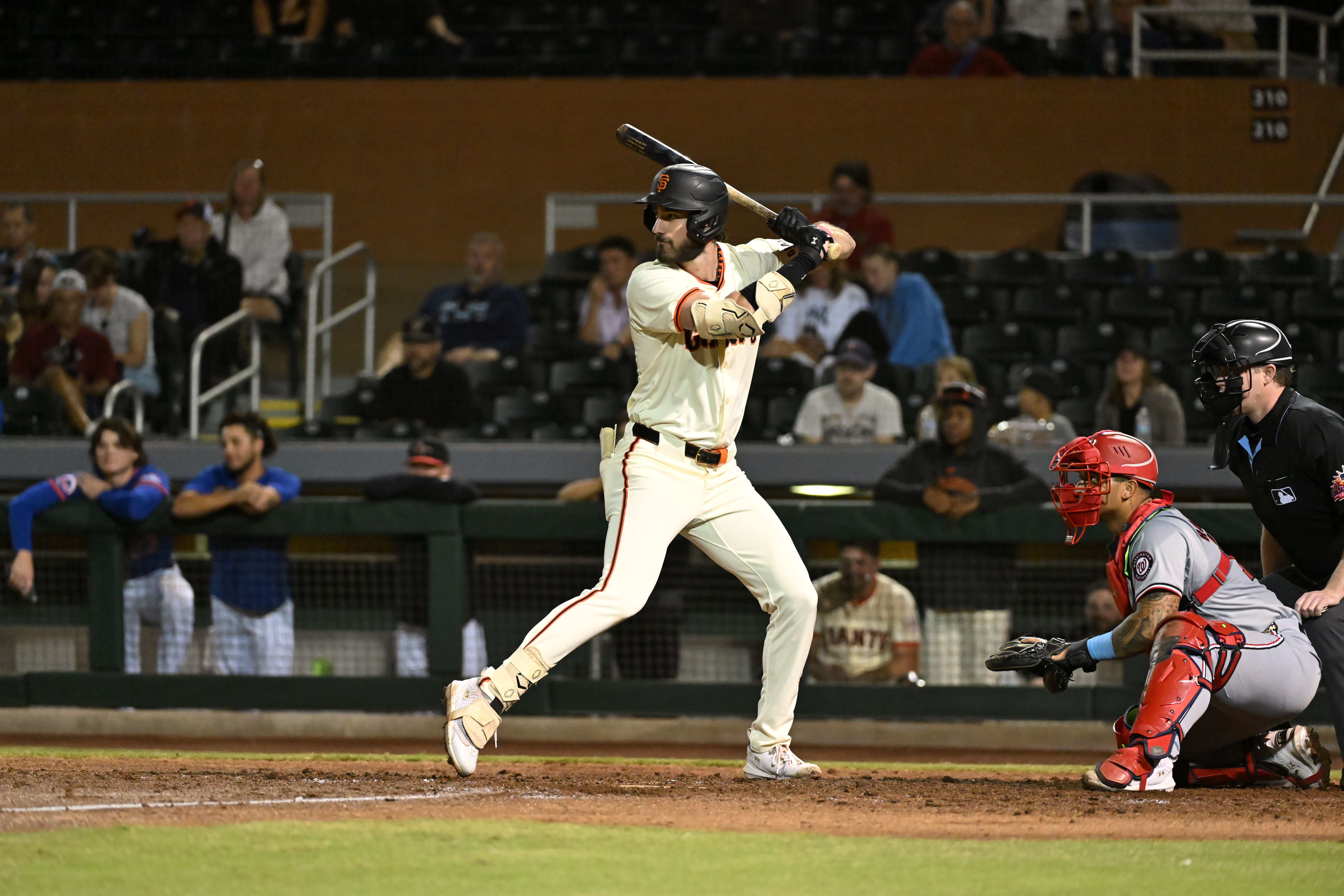 SCOTTSDALE, AZ - OCTOBER 20: Bryce Eldridge #26 of the Scottsdale Scorpions bats during the game between the Salt River Rafters and the Scottsdale Scorpions at Scottsdale Stadium on Sunday, October 20, 2024 in Scottsdale, Arizona. (Photo by Norm Hall/MLB Photos via Getty Images)