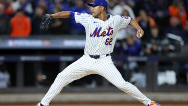 Jose Quintana #62 of the New York Mets throws a pitch during the first inning against the Los Angeles Dodgers during Game Four of the National League Championship Series at Citi Field.