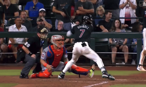 Corbin Carroll of the Arizona Diamondbacks takes a swing in the second half of the 2024 season.