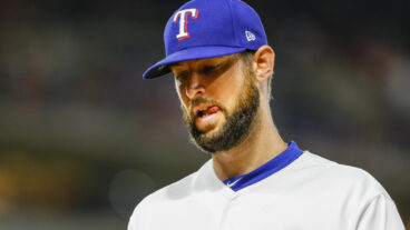 Texas Rangers relief pitcher Chris Martin walks back to the dugout during the game between the Texas Rangers and the Los Angeles Angels.