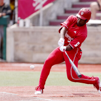 College Baseball Big Ten: Purdue at IndianaIndiana Hoosiers infielder Devin Taylor grounds out to second in the bottom of the first inning during a college baseball game between the Purdue Boilermakers and the Indiana Hoosiers.