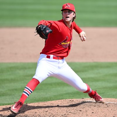 JUPITER, FLORIDA - MARCH 17, 2024: Quinn Mathews #68 of the St. Louis Cardinals throws a pitch during the seventh inning of a spring training Spring Breakout game against the Houston Astros at Roger Dean Chevrolet Stadium on March 17, 2024 in Jupiter, Florida. (Photo by Nick Cammett/Diamond Images via Getty Images)