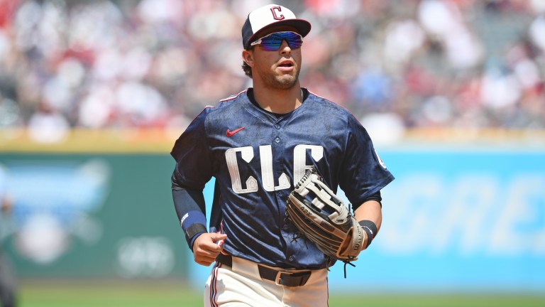 CLEVELAND, OHIO - JULY 07, 2024: Tyler Freeman #2 of the Cleveland Guardians runs off the field during the fourth inning against the San Francisco Giants at Progressive Field on July 07, 2024 in Cleveland, Ohio. (Photo by George Kubas/Diamond Images via Getty Images)