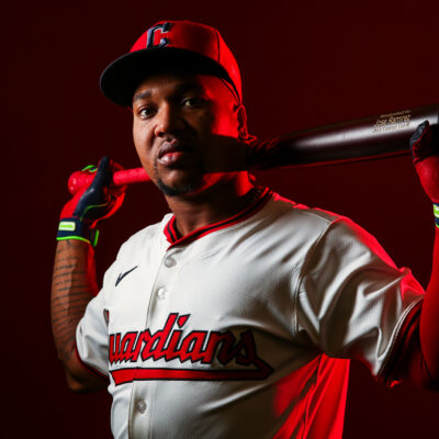 GOODYEAR, ARIZONA - FEBRUARY 20: José Ramírez #11 of the Cleveland Guardians poses for a portrait during Cleveland Guardians photo day at Goodyear Ballpark on February 20, 2025 in Goodyear, Arizona. (Photo by Mike Christy/Getty Images)
