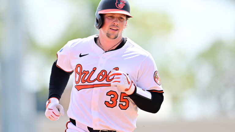 SARASOTA, FLORIDA - MARCH 03: Adley Rutschman #35 of the Baltimore Orioles runs the bases after hitting a home run in the first inning against the Boston Red Sox during a Grapefruit League spring training game at Ed Smith Stadium on March 03, 2025 in Sarasota, Florida. (Photo by Julio Aguilar/Getty Images)