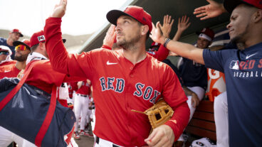 Alex Bregman of the Boston Red Sox reacts in the dugout before a Grapefruit League game against the Tampa Bay Rays at JetBlue Park at Fenway South.