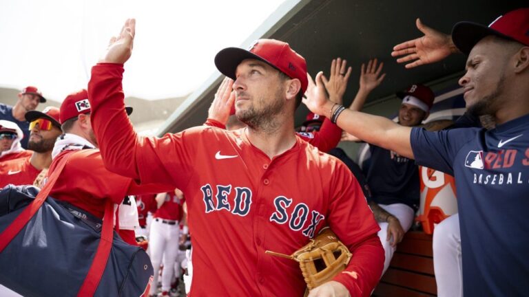 Alex Bregman of the Boston Red Sox reacts in the dugout before a Grapefruit League game against the Tampa Bay Rays at JetBlue Park at Fenway South.