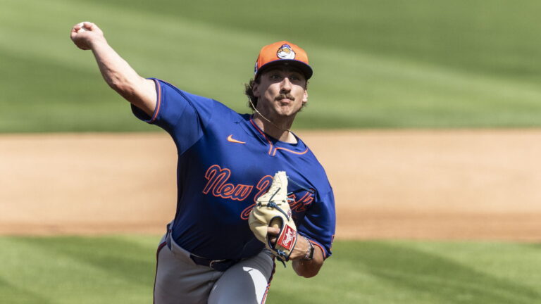 New York Mets top prospect Brandon Sproat during a spring training workout in Port St. Lucie, Florida.