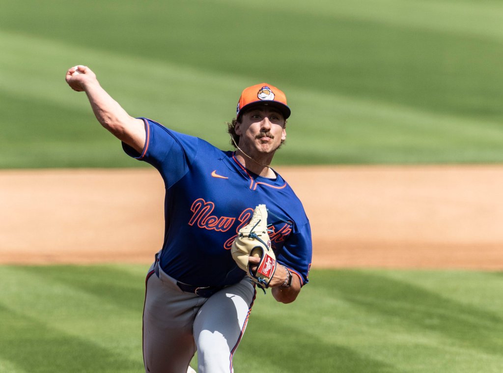 New York Mets top prospect Brandon Sproat during a spring training workout in Port St. Lucie, Florida.
