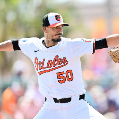 SARASOTA, FLORIDA - MARCH 03: Charlie Morton #50 of the Baltimore Orioles delivers a pitch in the first inning against the Boston Red Sox during a Grapefruit League spring training game at Ed Smith Stadium on March 03, 2025 in Sarasota, Florida. (Photo by Julio Aguilar/Getty Images)