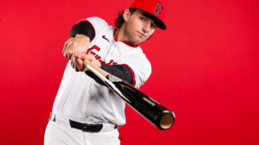 GOODYEAR, ARIZONA - FEBRUARY 20: Chase DeLauter #79 of the Cleveland Guardians poses for a portrait during Cleveland Guardians photo day at Goodyear Ballpark on February 20, 2025 in Goodyear, Arizona. (Photo by Mike Christy/Getty Images)